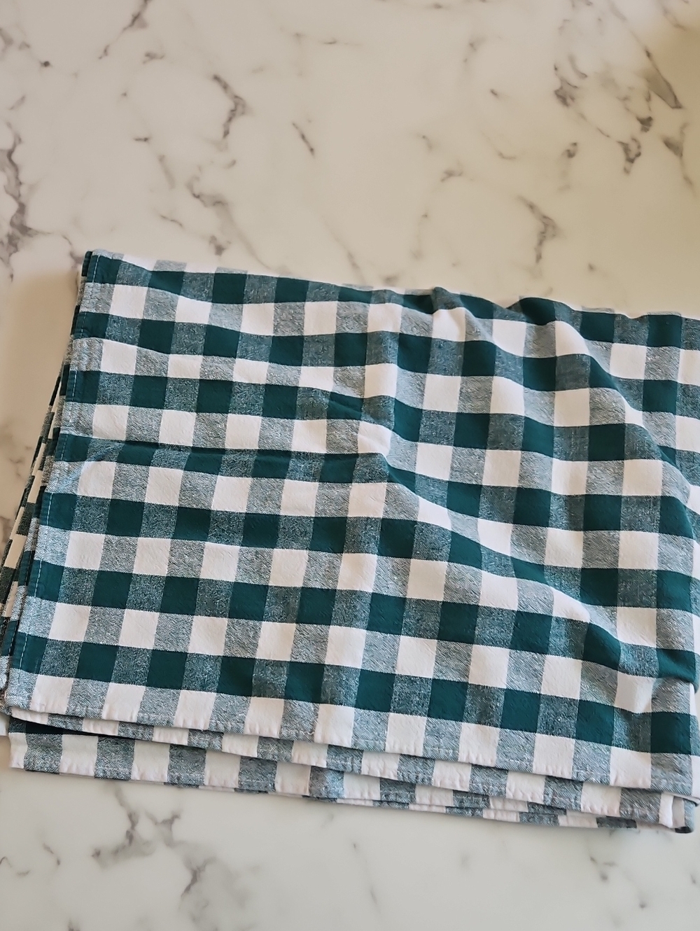 Green and White Buffalo Check Tablecloth